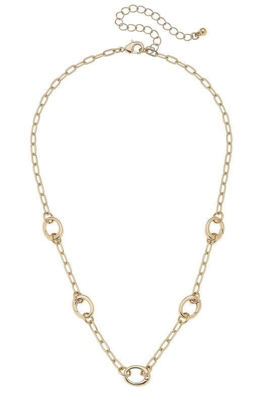 Sierra Dainty Charm Collector Necklace in Shiny Gold Canvas