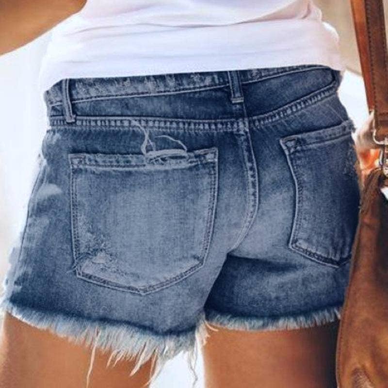 Summer Ripped Frayed Denim Shorts: Blue Rosa