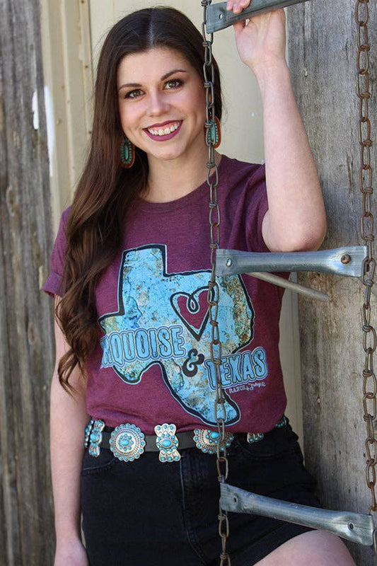 Turquoise and Texas Graphic T-Shirt: Maroon Ranch Swags