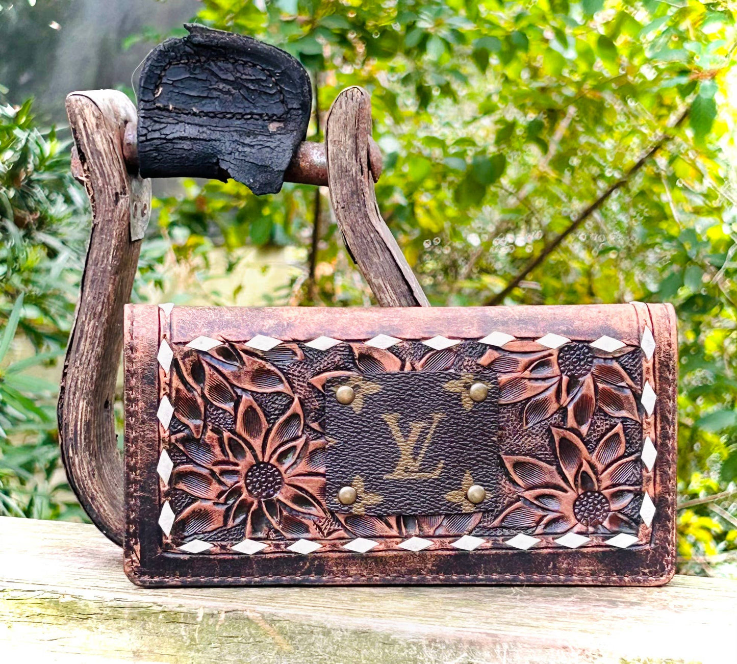 Upcycled LV Hand Tooled Leather Wallet Organizer Western Southern Junkie
