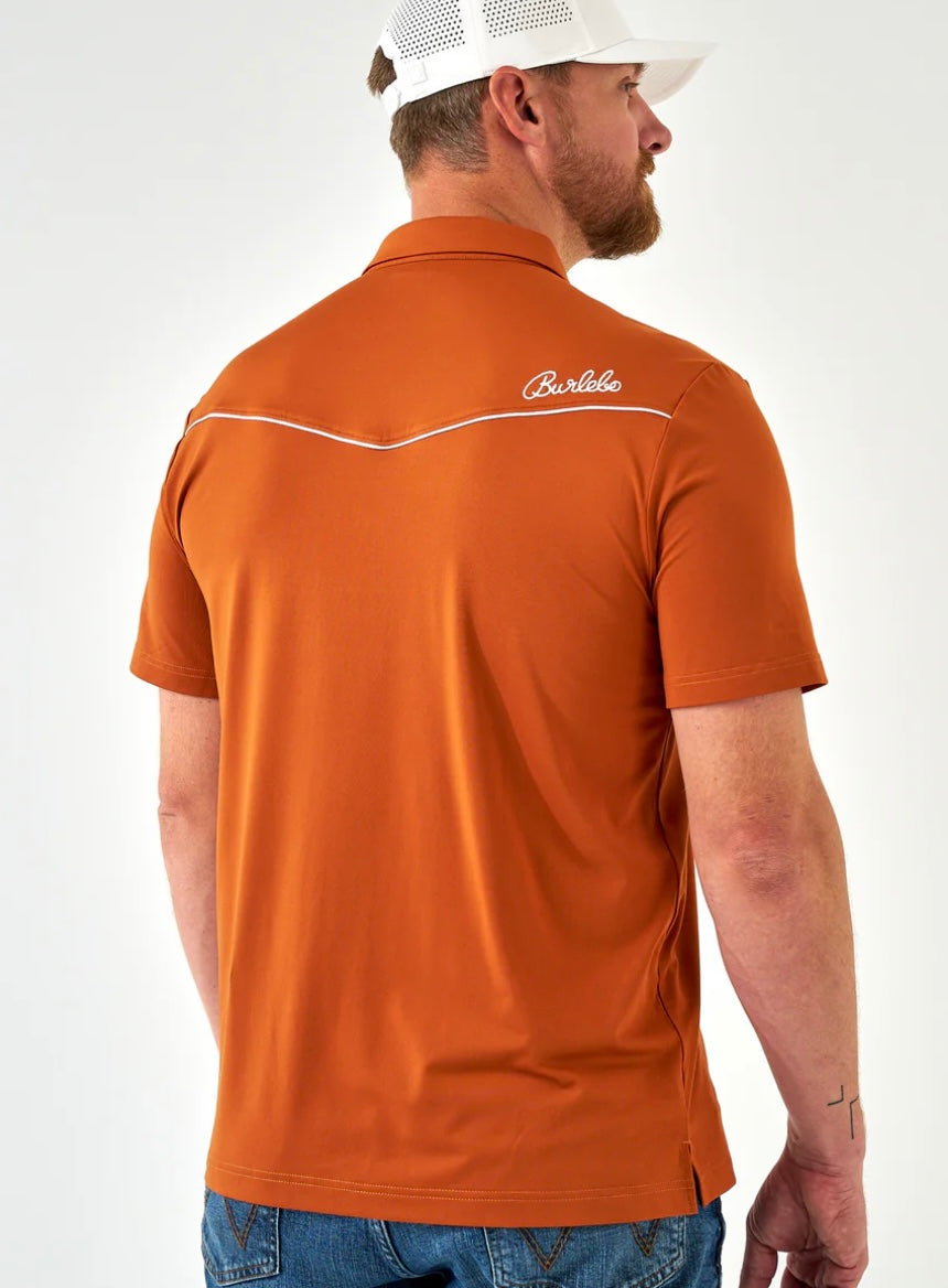 Orange Pearl Snap Performance Polo Burlebo