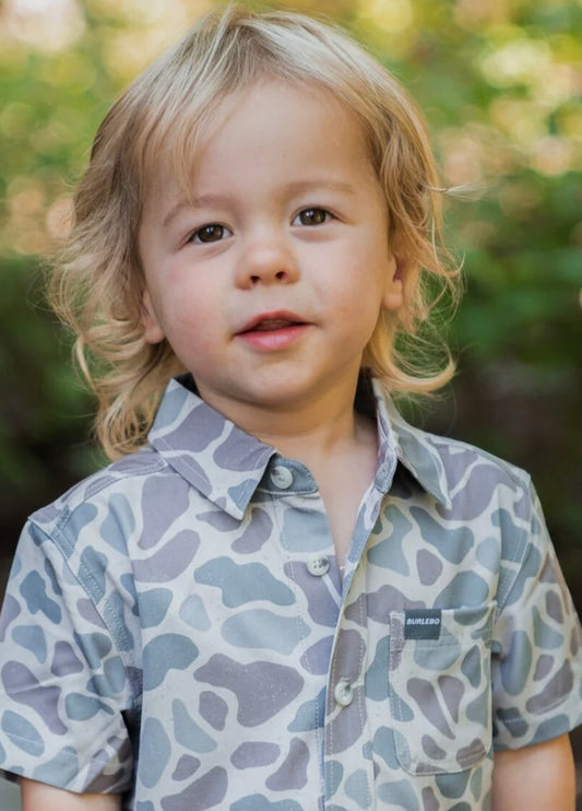 Classic Deer Camo Youth Performance Button Up Shirt Burlebo