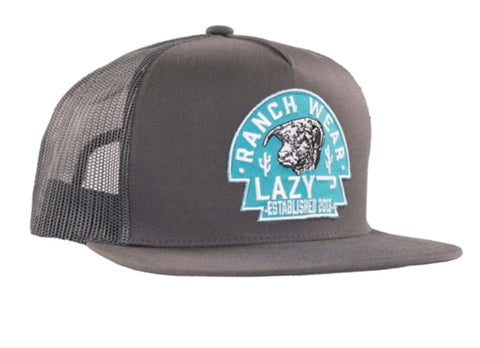 LAZY J RANCH GREY TURQUOISE ARROWHEAD CLASSIC FIVE PANEL TRUCKER HAT