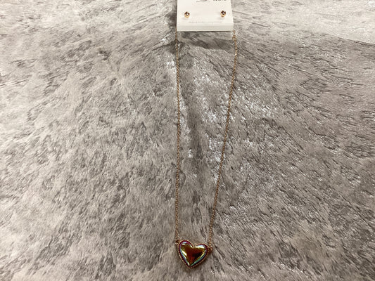 Red heart stone on rose gold chain w/earrings