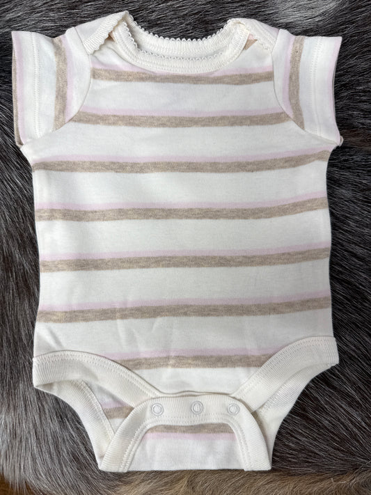 Cream Pink And Tan Striped Onesie