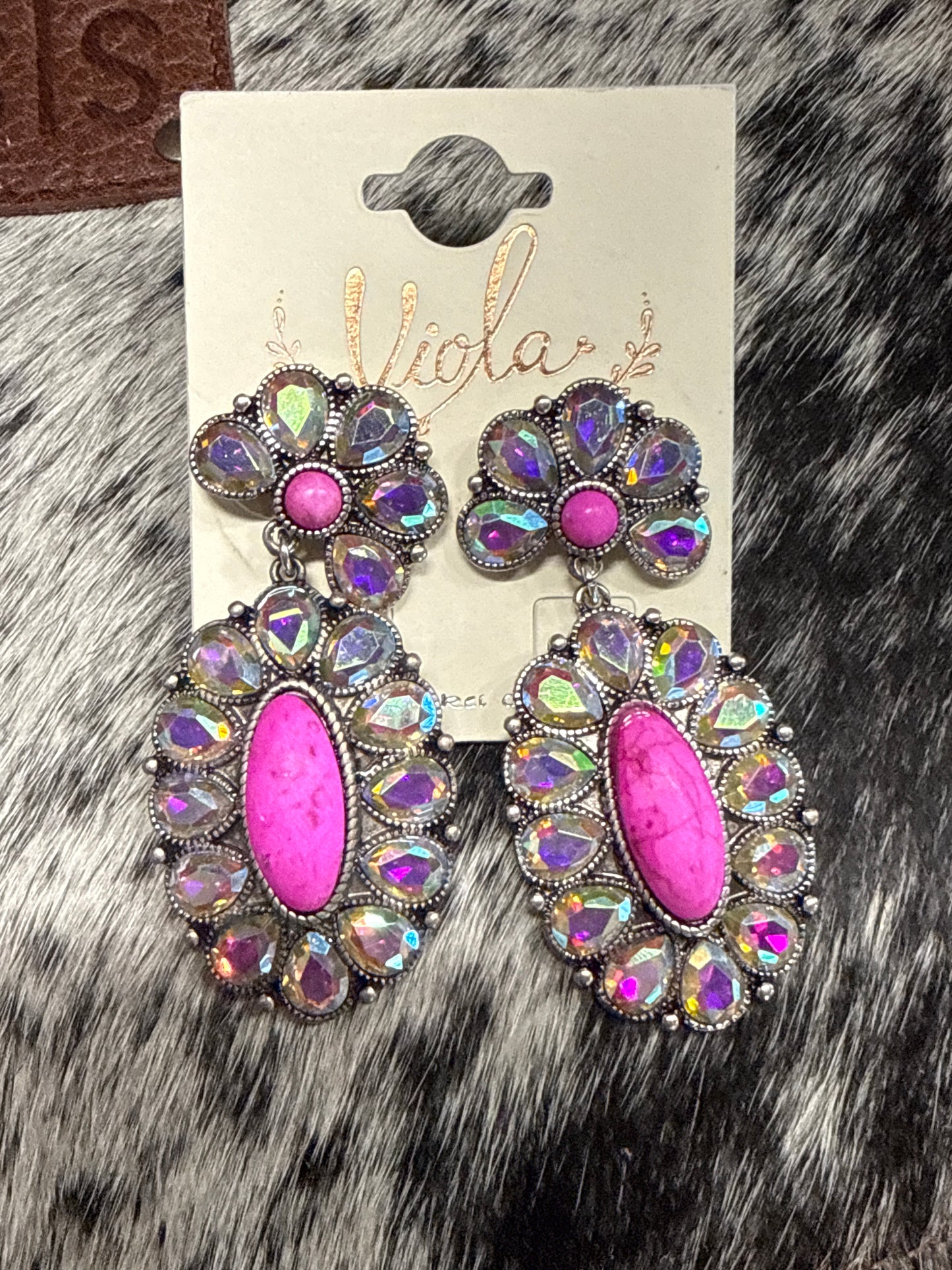Chandelier Western Turquoise or Pink and Multi Color Crystal Viola Earrings