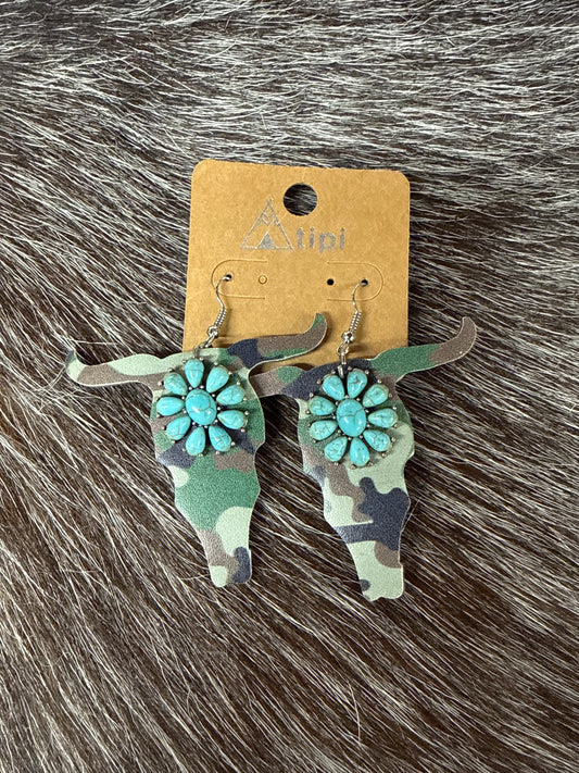 Camouflage Steer Head Concho Earrings TIPI