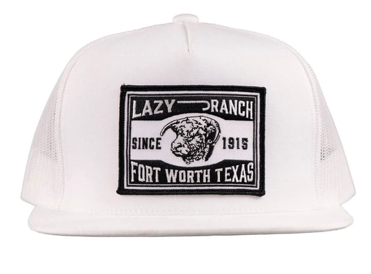 LAZY J RANCH WHITE FORT WORTH CLASSIC ROPE TRUCKER HAT
