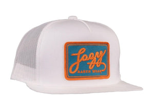 LAZY J RANCH WHITE TEAL BREAKAWAY PATCH CLASSIC FIVE PANEL TRUCKER HAT