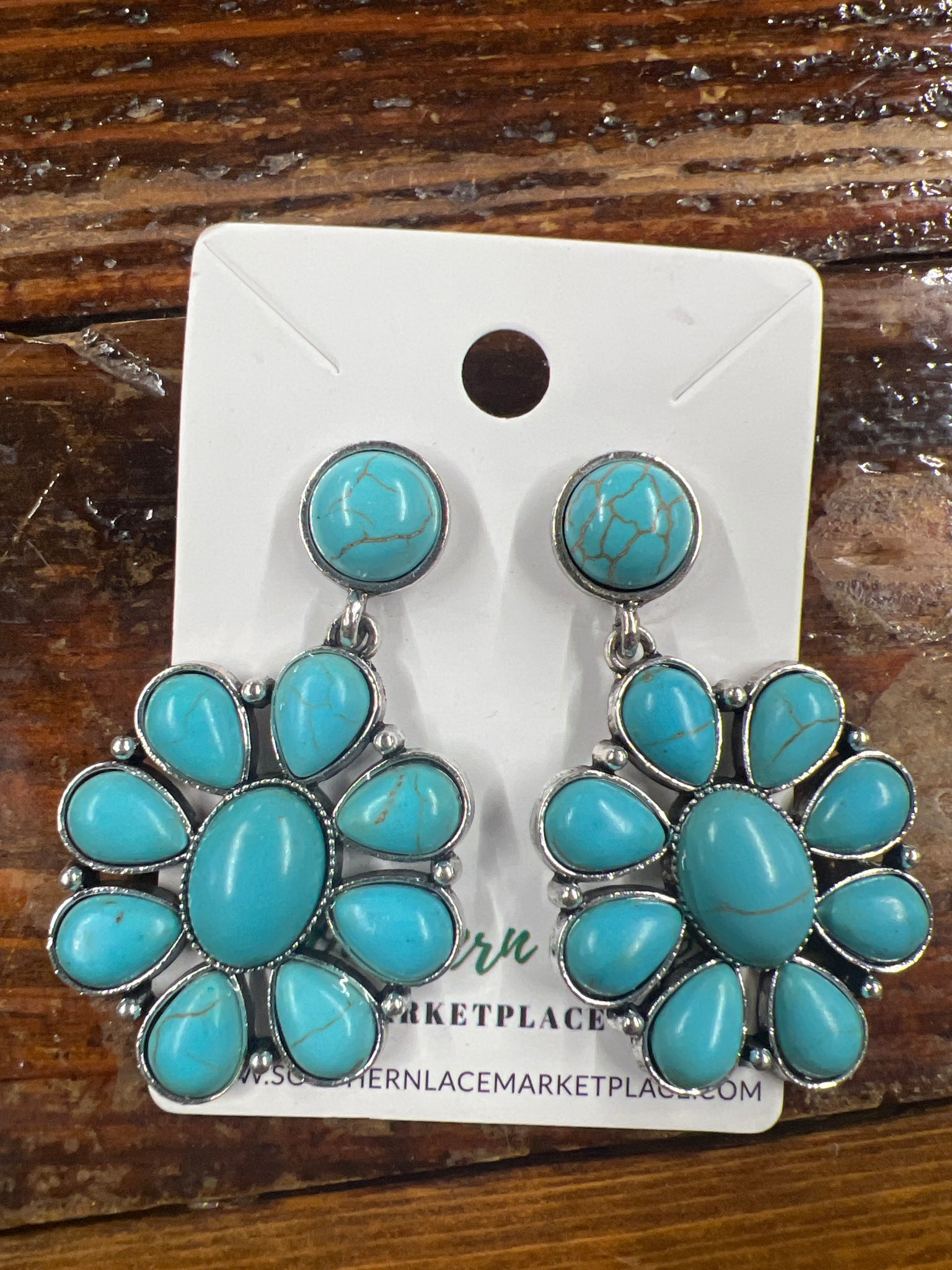 Turquoise flower Blossom drop earring