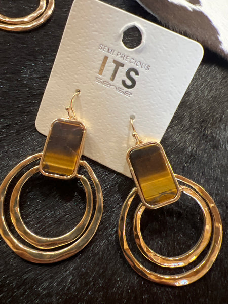 Gold Stone Hoop Earring Cozy Cactus