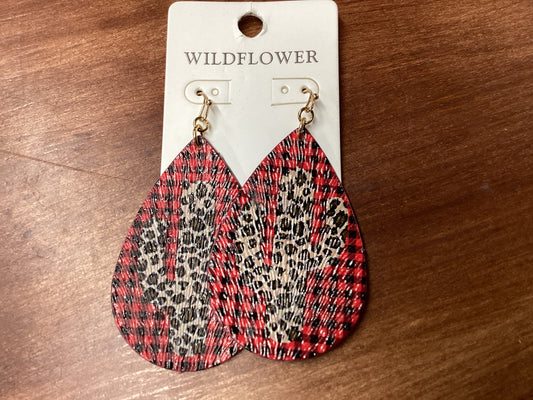 Plaid red,black, checkered  w/cactus earrings