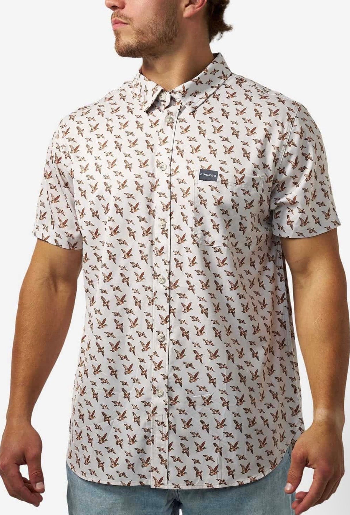MALLARDS FLYING IN PERFORMANCE BUTTON UP Burlebo PBU-MFI
