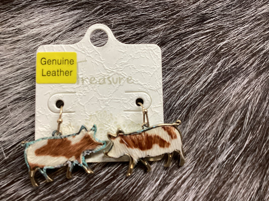 Genuine leather pig earrings