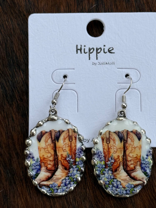 Boots And Blue Bonnets Earrings Hippie