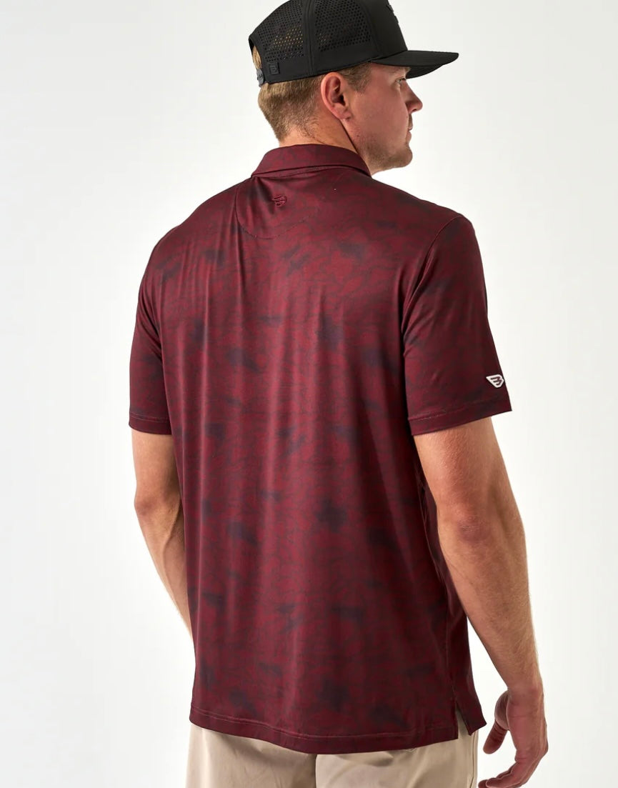 Maroon Texas Camo Performance Polo Burlebo