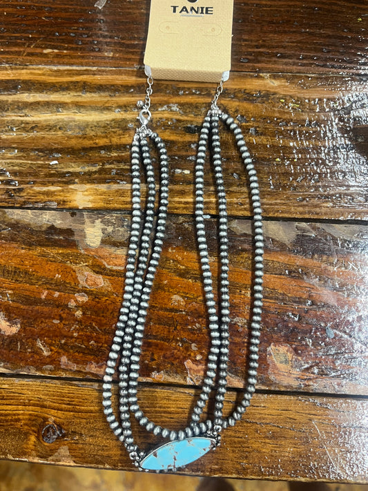 3 strand navajo Pearl Turquoise Necklace