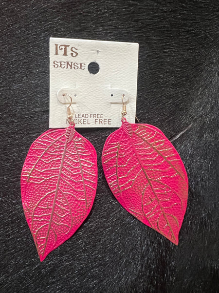 Large Leaf Metal Earrings (Multi Color) Ace