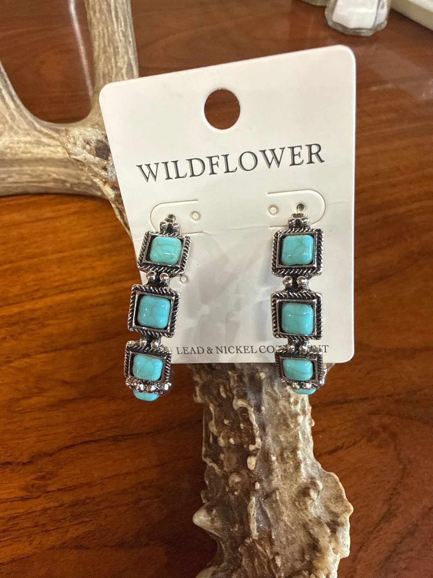 Square Turquoise Stone Wildflower Hoop Earrings