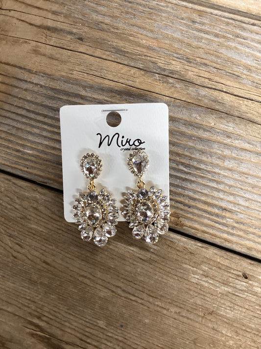 Miro leafcutter crystal golden earrings