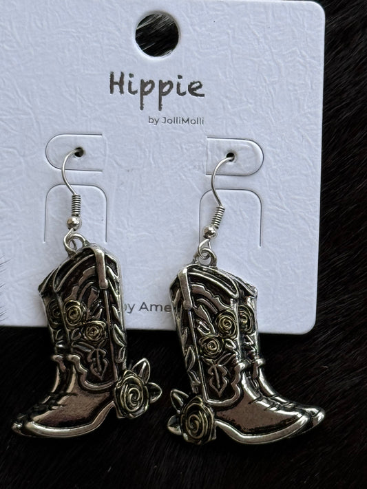 Hippie Silver Boot dangle Earrings