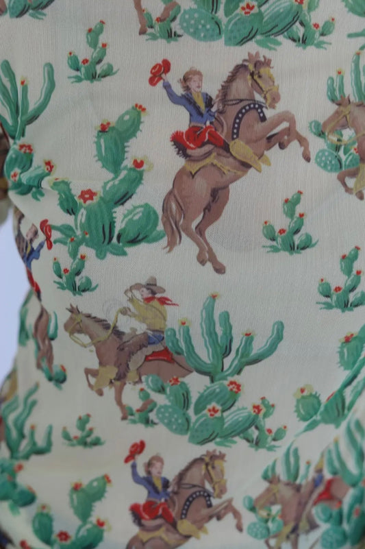 Retro Cactus Cowboy Mesh Top TH