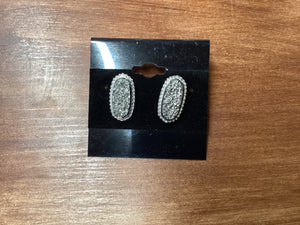 Oval charcoal etch with silver trim earrings