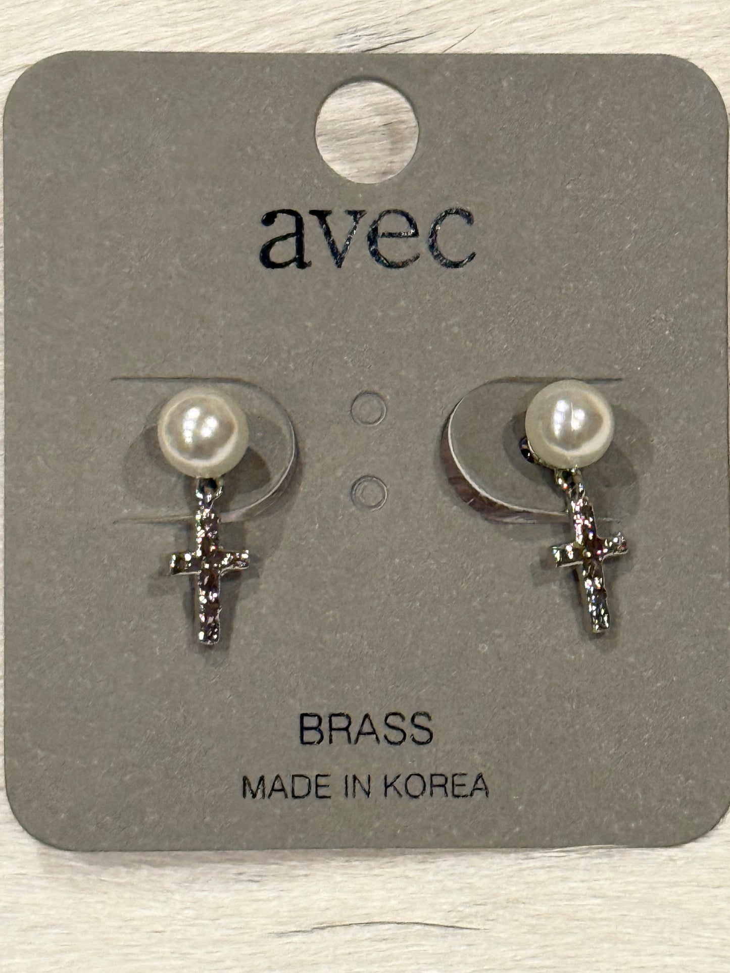 Tiny Pearl and Cross Stud Earrings by Avec