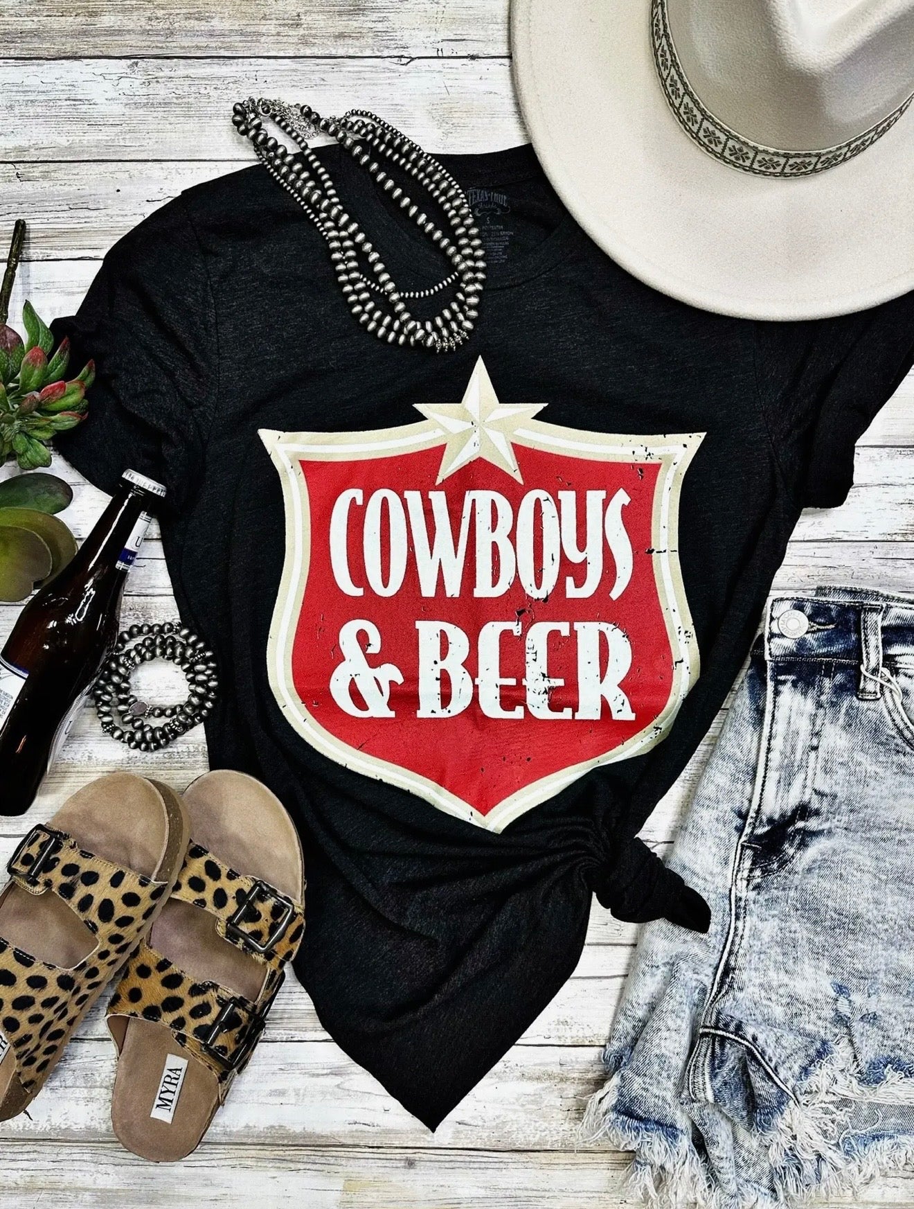 Cowboys and Beer Graphic T shirt. Texas True
