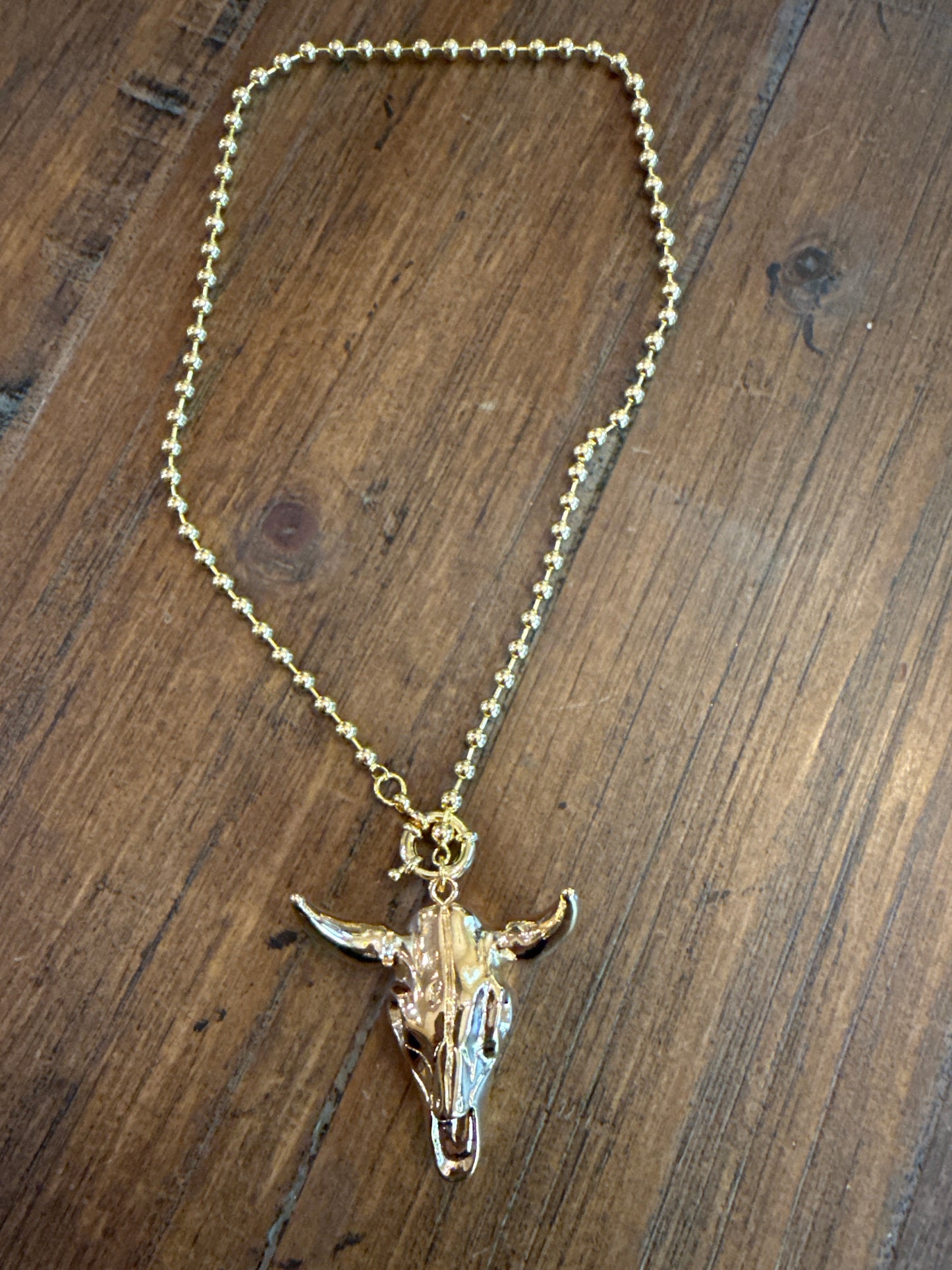 Steer Skull Gold Tone Necklace