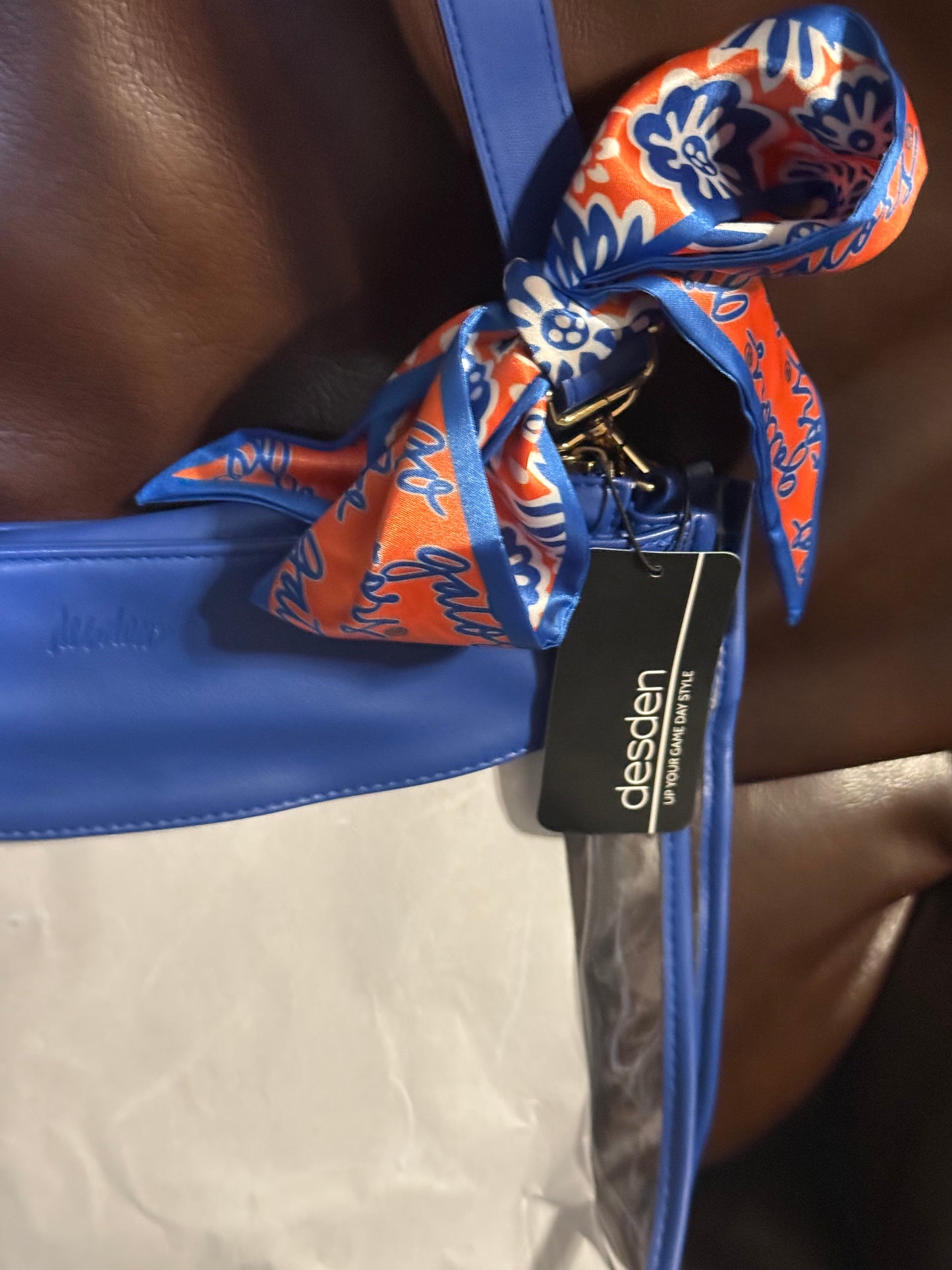 Gators Royal Blue Large clear Purse with Zipper and Removable Skinny scarf accessory