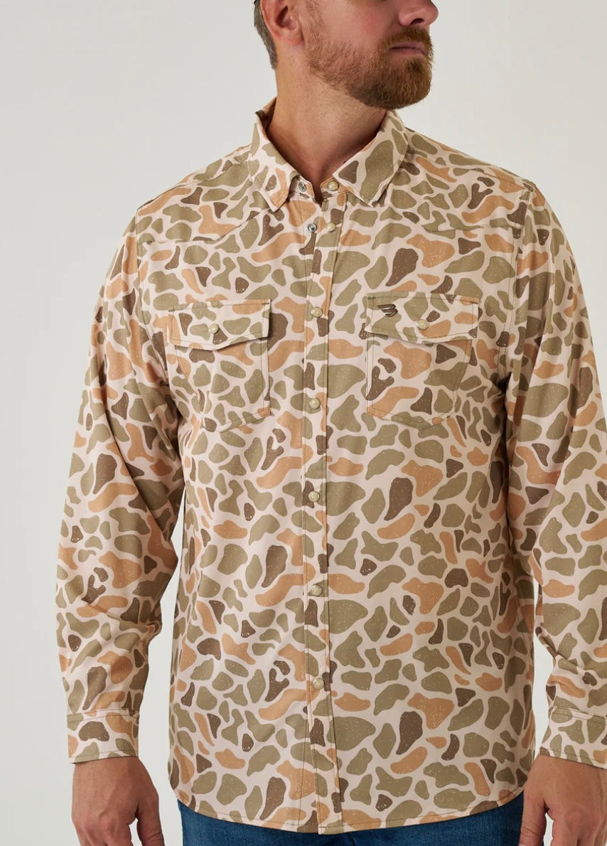 Venado Camo Long Sleeve Performance Western Shirt With Pearl Snaps Burlebo