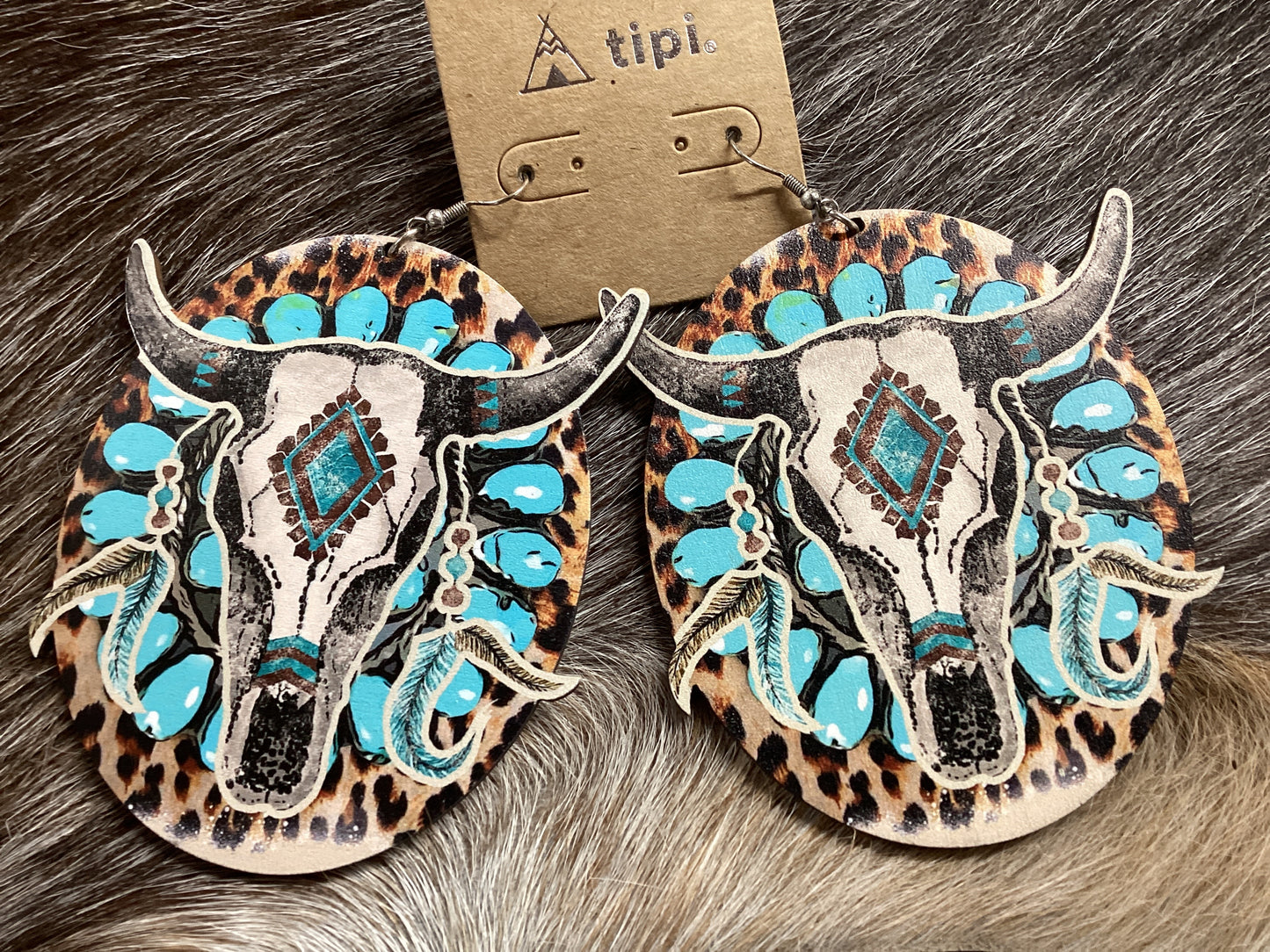 Wooden Steer Skull earrings