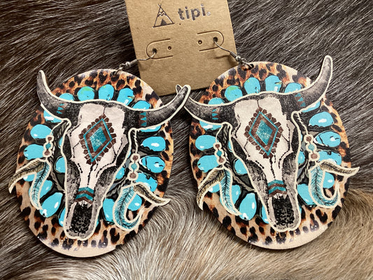 Wooden Steer Skull earrings