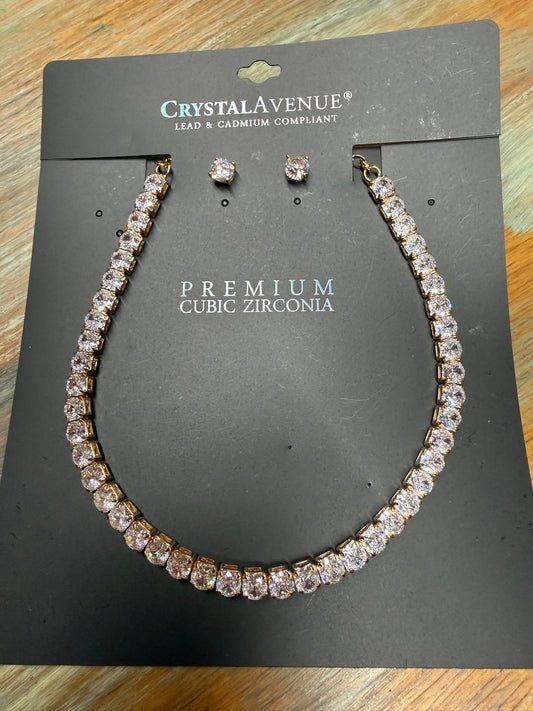 Crystal Avenue Premium Cubic Zirconia Tennis Necklace and Earrings