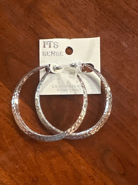 Silver Hammered Hoops