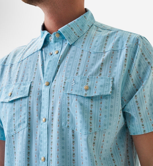 Ranch Blue Jean Performance Western Pearl Snap Shirt Burlebo Tx/ Fl