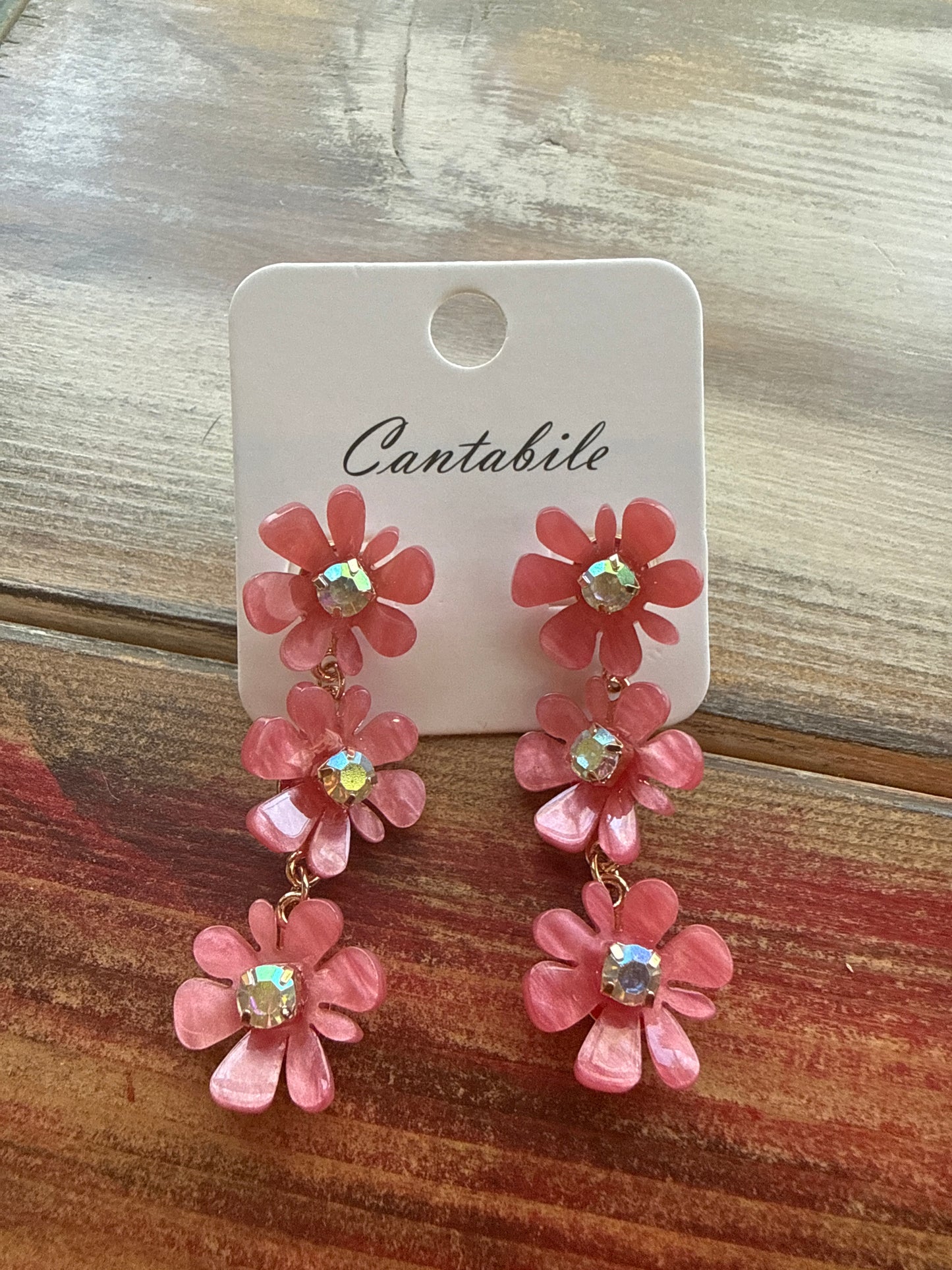 Triple Flower Acrylic Dangle Cantabile Earrings