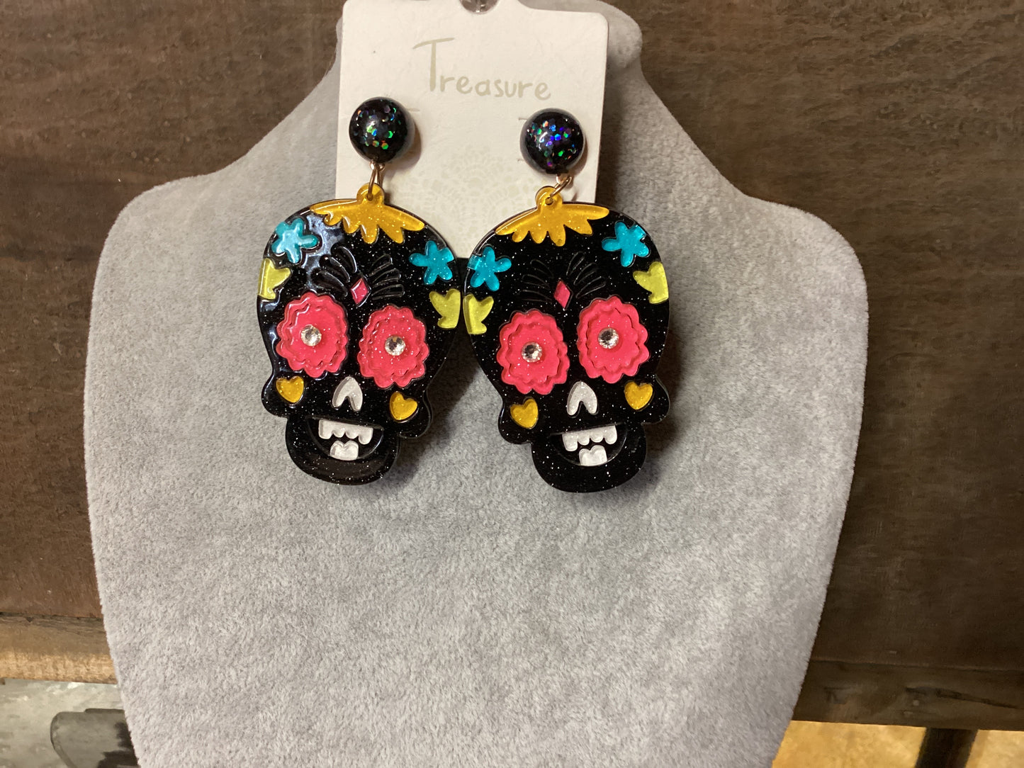 Acrylic sugar skull earrings