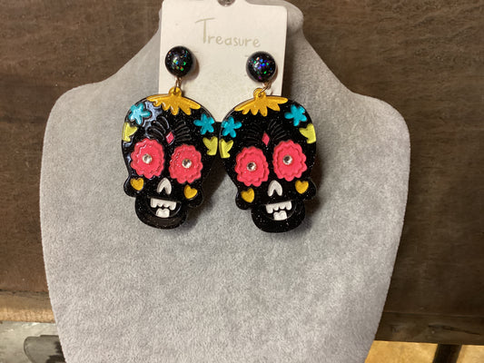 Acrylic sugar skull earrings