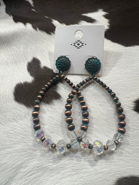 Copper Navajo Pearl and Patina Crystal Earrings