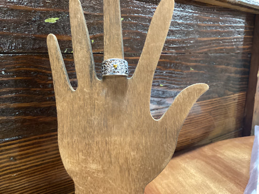 Silver Band With Flower/Yellow Stone Size-8