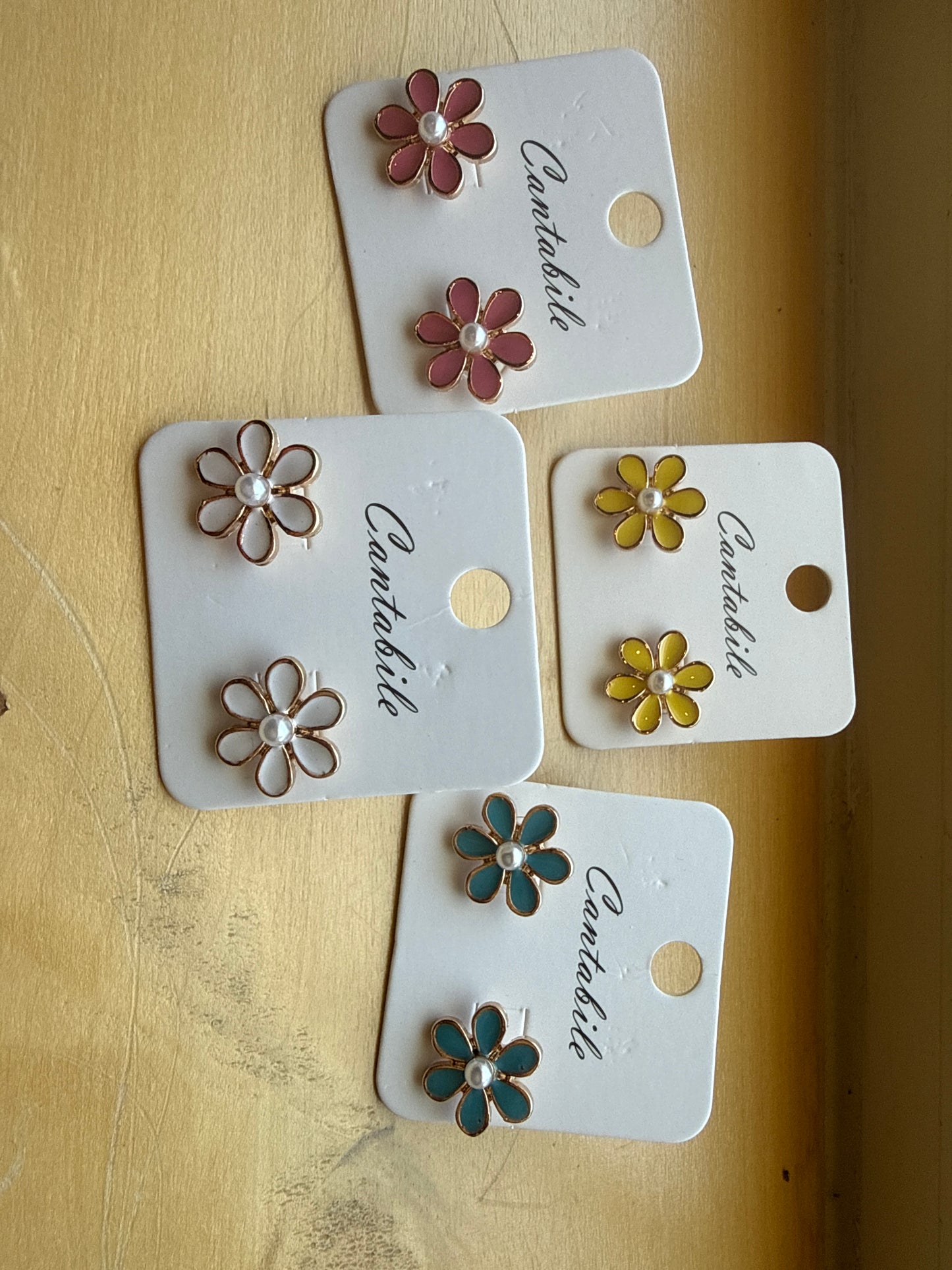 Bright Enamel Flower Earrings with Small Pearl Center Cantabile