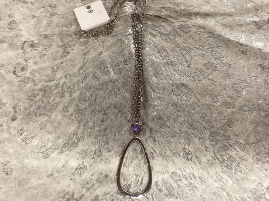 Silver teardrop pendant with rhinestone on silver chain