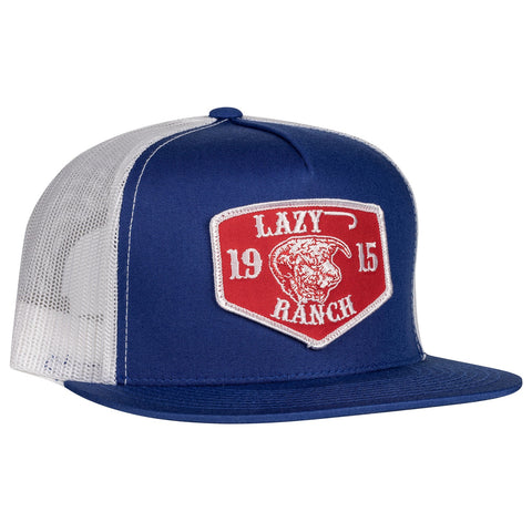 LAZY J RANCH BLUE & WHITE RED RANCH CLASSIC FIVE PANEL TRUCKER HAT