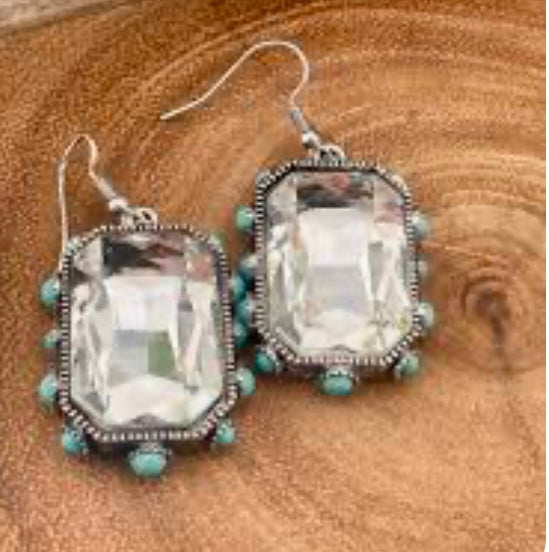 Western Facetted Glass Turquoise Earrings Ace