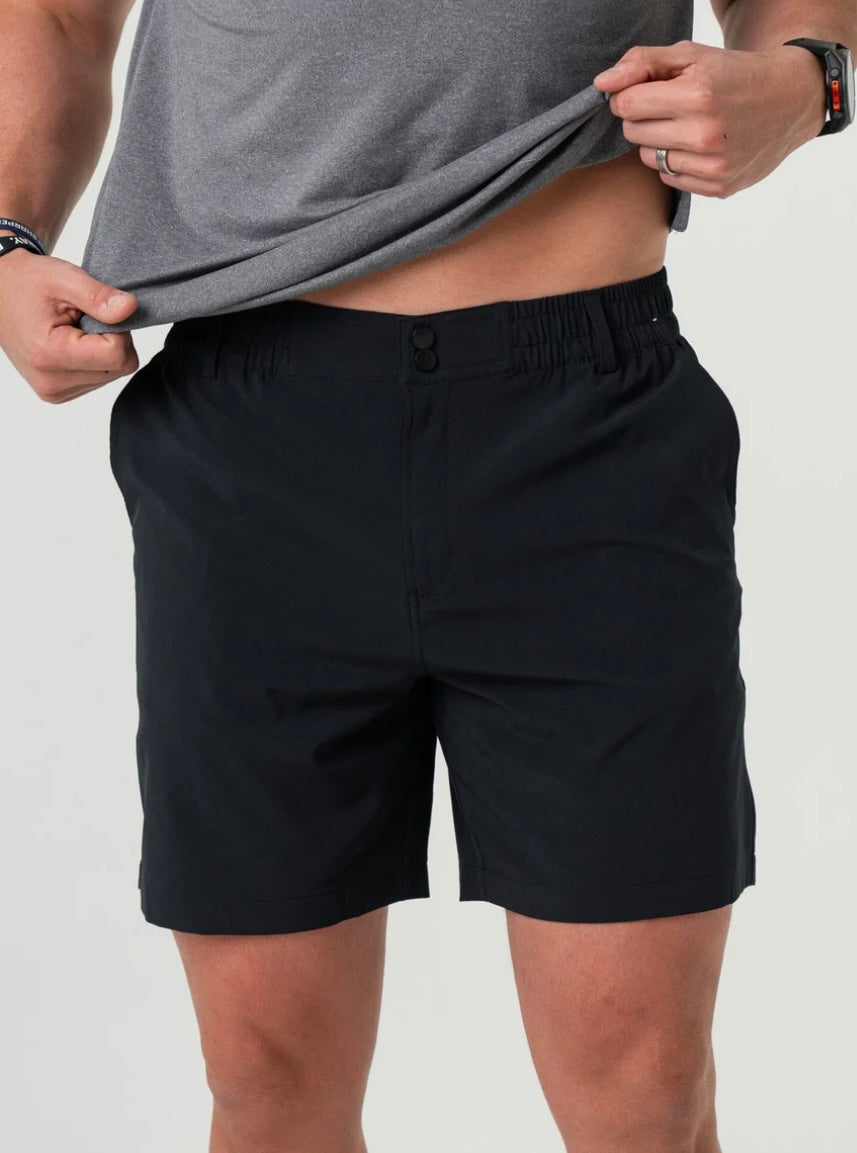 Matte Black Everyday Shorts with Retro Duck Camo Pocket 7” Burlebo