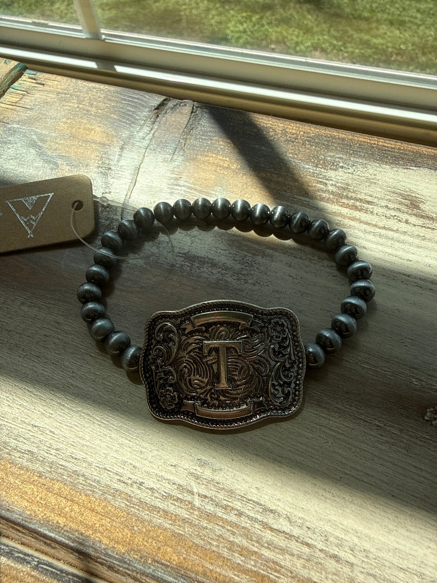 Buckle Style Initial Navajo Pearl Tipi Bracelet