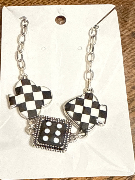 Cards and Dice checkerboard Necklace
