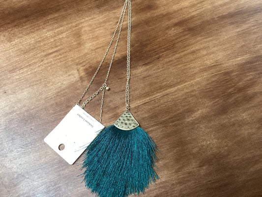 Pine green silk tassel necklace